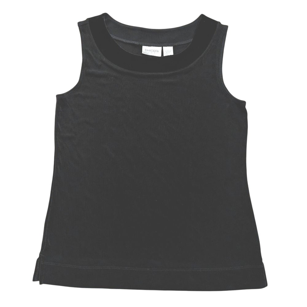 Chicos Travelers Size 1 Black Tank Top Shirt Blouse Velvet Neckline Wrinkle-Free
